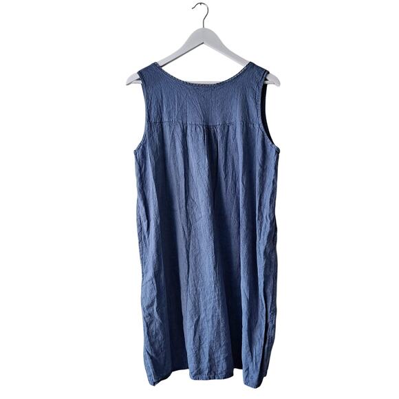 Firenze In Maglia Tank Dress 100% Linen Sleeveless Scoop Neck Mini Blue Size L - Picture 2 of 11
